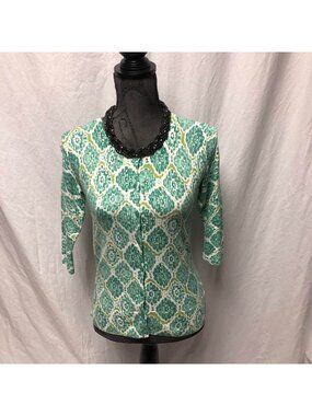 Merona Cardigan Womens Size Small Greens White Button Up Sweater